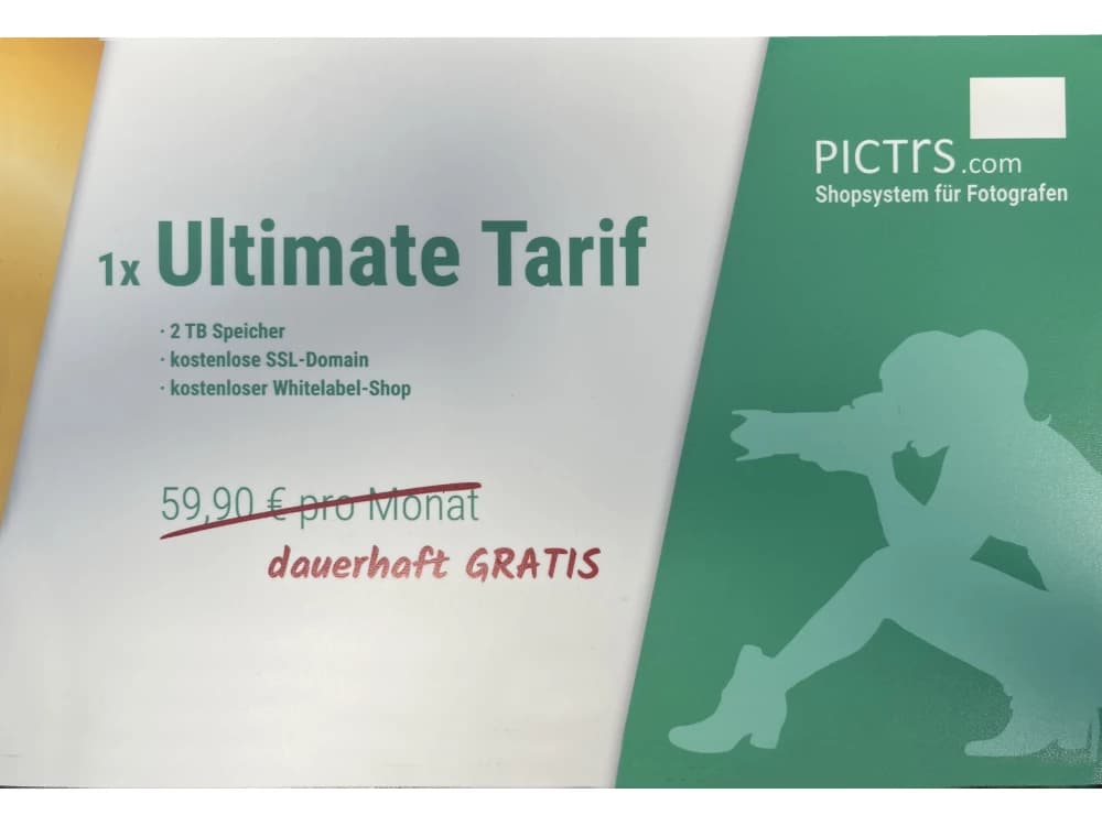 PICTRs Bonus Preis: Ultimate Tarif ein Leben lang kostenslos (Wert 59€ pro Monat)