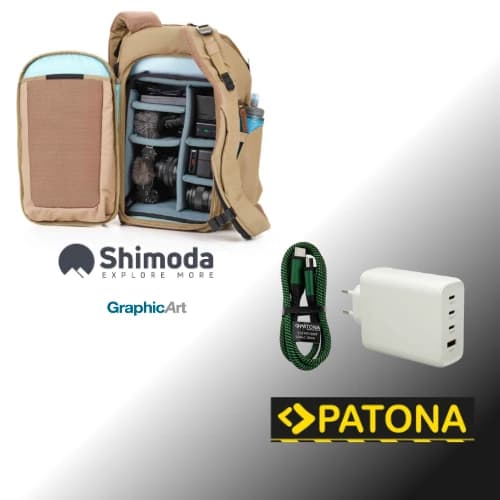 Shimoda Urban Explore 20 from GraphicArt + Patona fast charger